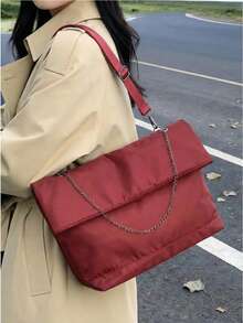 女士大容量折叠手提包，尼龙链条单肩包 - 彩色 - 查看 9