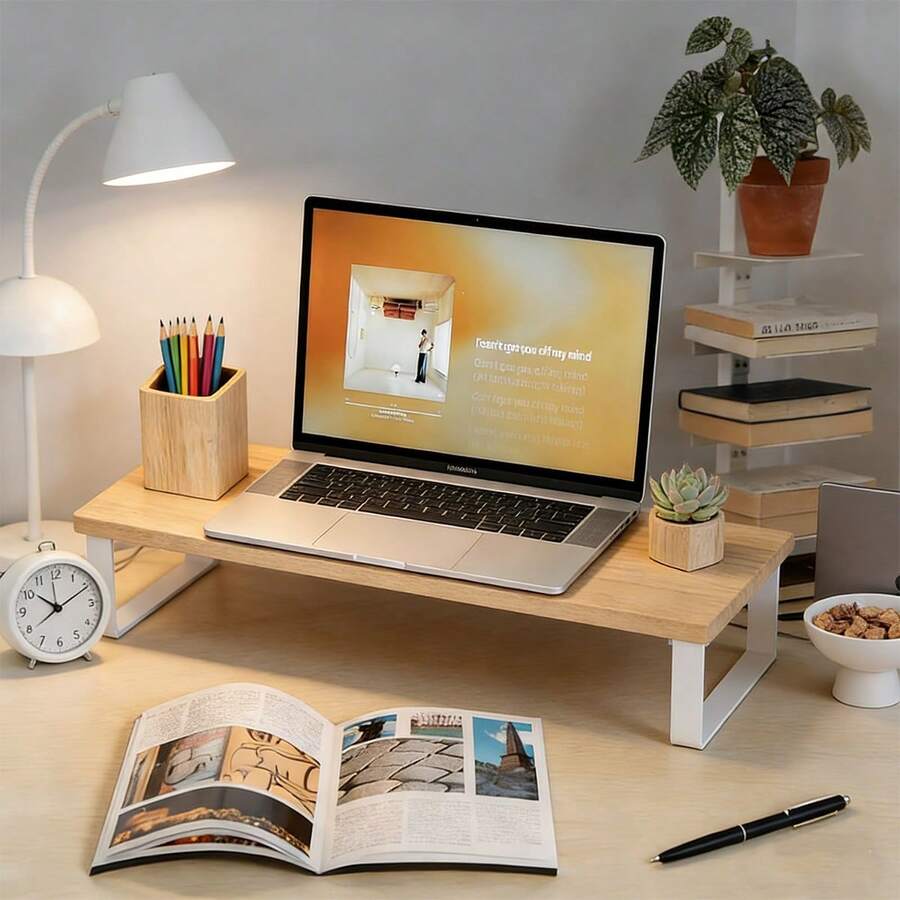 1pc Desktop Computer Monitor Stand, Adjustable Height Monitor Riser And Laptop Stand With Storage And Display Function, Suitable For Dorm Desk, Office Desk And Student Workstation, Effectively Organize Items And Improve Space Utilization - Rectangle - View 1