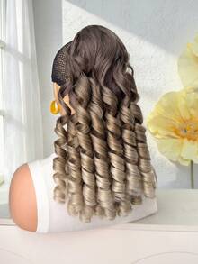 Peluca de fibra sintética resistente al calor con cola de caballo ondulada profunda de 20 pulgadas en degradado marrón, adecuada para mujeres para fiestas y uso diario - Marrón degradado - Ver 8