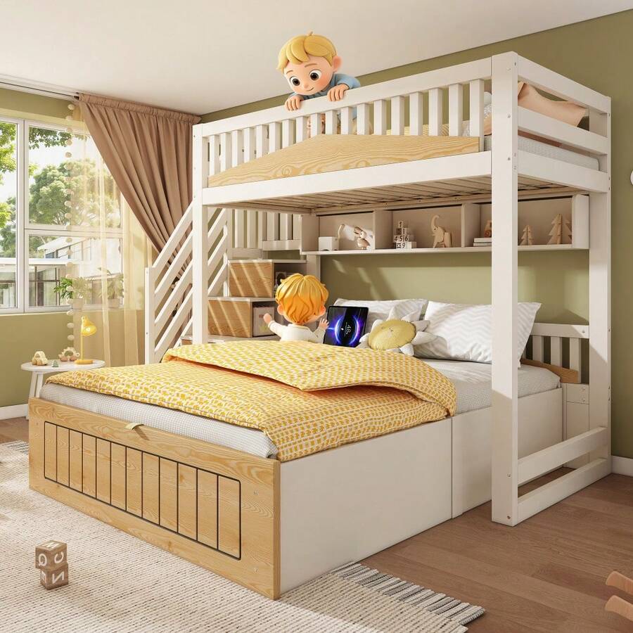 Kids Bed Frames, Headboards & Footboards - Natural+White + Wood+Metal - View 1