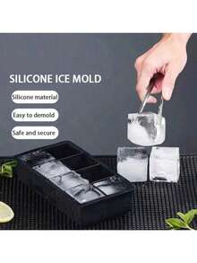 （4/6/8格）大号冰格模具盒 - 带盖，硅胶方形冰格模具，适用于鸡尾酒、饮料、户外用餐、饮料冷却，可重复使用且可拆卸，硅胶冰格模具，非常适合冰箱、厨房、派对和公寓必备，DIY酒吧冰块制作模式，冰块，硅胶模具，冰块模具，节日派对，厨房配件，厨房 - 彩色 - 查看 8