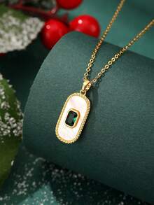 1条18K镀金不锈钢链项链，镶嵌水钻贝壳和蝴蝶图案，复古可爱时尚男女通用项链，适合万圣节、圣诞节、街头风、派对、休闲佩戴（OPP袋包装） - 金黃色 - 查看 1