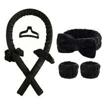 7件套卷发工具套装，包括无热卷发器、蝴蝶结发箍、腕带、无热卷发套装、美发造型工具，适合打造各种可爱卷发造型 - 彩色 - 查看 3