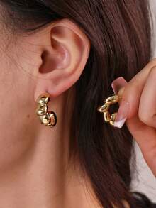 6/18 piezas Pendientes de aro con forma de estrella de mar y concha chapados en oro, pendientes gruesos, pendientes circulares, pendientes grandes en forma de C exagerada, set de pendientes para mujer - Amarillo Oro - Ver 5