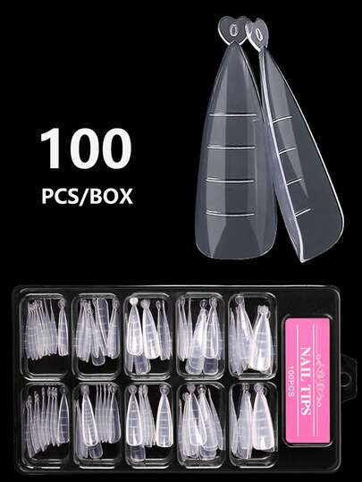 100Pcs/Set Poly Nail Gel Quick Building Mold Sharp End Stilettos Tips, Nail Dual Forms Full Cover Sculpted Nail Tips, Fake Finger Extension Nail Art, UV Builder Easy Find Nail Tools