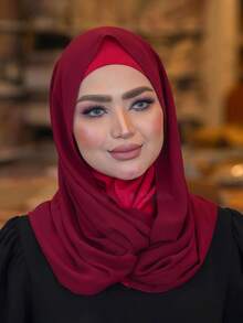 1pc Women's Solid Color Minimalist Versatile Muslim Instant Hijab, Pullover Style Hijab For Quick And Easy Wear, Solid Color Minimalist Casual Elegant Classic Versatile, Built-In Chiffon Scarf, Soft Chiffon Fabric, Comfortable Breathable Material, Suitable For Daily Wear - Multicolor - View 6