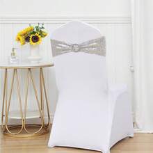 10 piezas Lazos decorativos para sillas para decoración de bodas, Faja para silla con brillo y hebilla plateada, Moño para silla con lentejuelas para fiesta, cumpleaños, aniversario, ceremonia y evento - Plateado - Ver 4