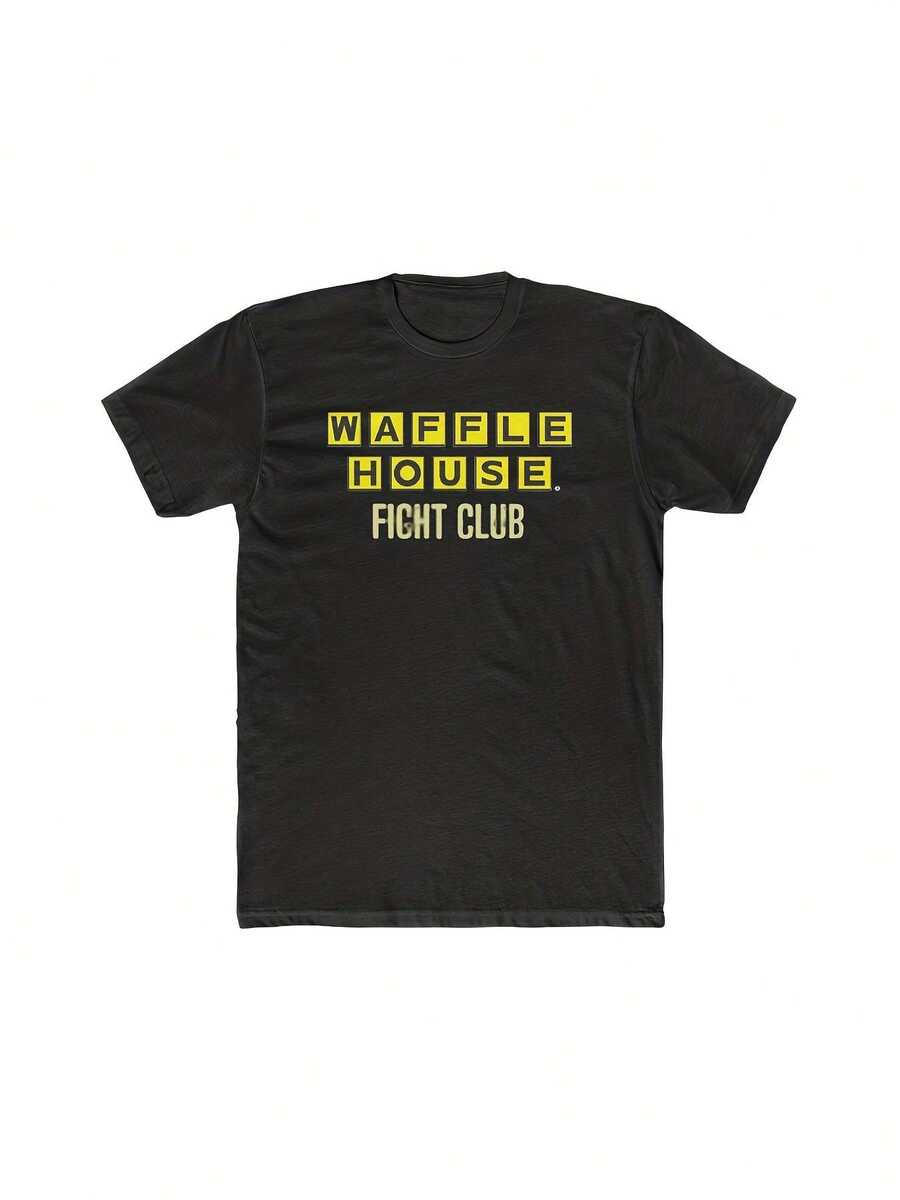 WAFFLE HOUSE Fight Club Graphic T-Shirt - Stylish Black Short-Sleeved Tee With Bold Yellow And White Lettering - Perfect Casual Wear For Food Lovers And Fans Of Unique Designs - 黑色 - 查看 1