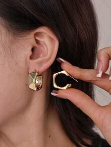 6/18 piezas Pendientes de aro con forma de estrella de mar y concha chapados en oro, pendientes gruesos, pendientes circulares, pendientes grandes en forma de C exagerada, set de pendientes para mujer - Amarillo Oro - Ver 7