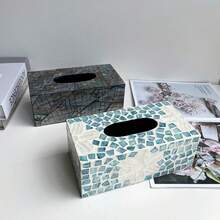 Ins风格轻奢天然贝壳装饰纸巾盒，适用于客厅和餐厅，创意收纳，适用于家庭桌面。 - 彩色 - 查看 7