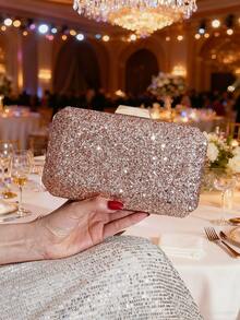 Shiny Sequin Evening Clutch Bag, Shoulder Strap Chain Crossbody Bag For Women - Champagne - View 5