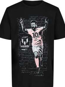 Messis Boys Lifestyle Short Sleeve T-Shirt, Slim-Fit Graphic Tee, Black - 黑色 - 查看 1