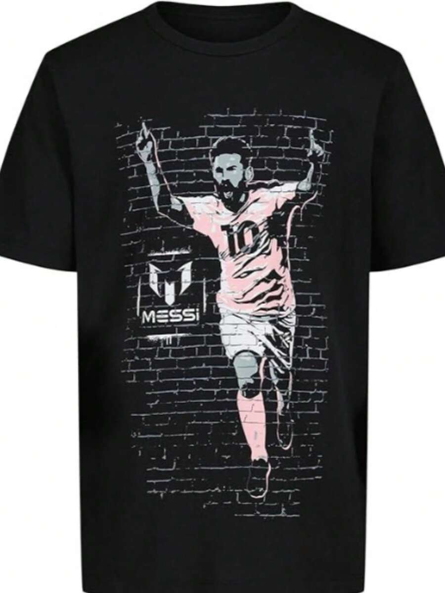 Messis Boys Lifestyle Short Sleeve T-Shirt, Slim-Fit Graphic Tee, Black - 黑色 - 查看 1