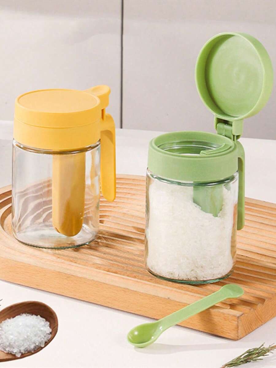 1pc Transparent Glass Spice Jar With Integrated Spoon - Multicolor - View 1