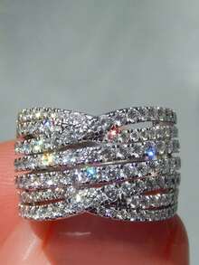 1 Peça Anel Glamoroso de Zircônia Cúbica para Mulheres para Casamento, Noivado, Aniversário, Festa, Joias, Presente do Dia dos Namorados - 1# - Visão 15