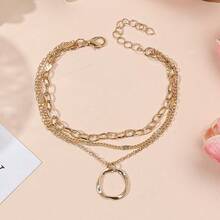 1件欧美金属风格不对称几何图案吊坠多层脚链，女士款 - 多層腳鍊 - 查看 7