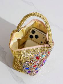 Túi xách dạ hội đính pha lê hình hoa hướng dương lấp lánh nhiều màu sắc, ví cầm tay sang trọng, túi xách dự tiệc hình dáng độc đáo, phụ kiện trang phục dạ hội thanh lịch. - Vàng - Xem 9