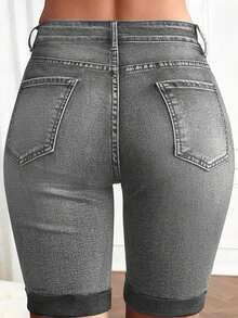 Women's Pocket Washed Stretchy Skinny Cycling Jeans - Màu Xám nhạt - Xem 8