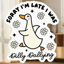 Fashionably Late, Naturally Slow: Dilly Dallying Duck Magnet With Floral Accents, An Illustration-Style Reminder That Taking Your Time Is Okay - A - View 1