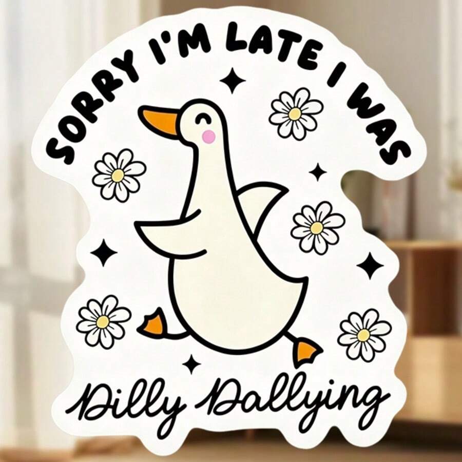 Fashionably Late, Naturally Slow: Dilly Dallying Duck Magnet With Floral Accents, An Illustration-Style Reminder That Taking Your Time Is Okay - A - View 1