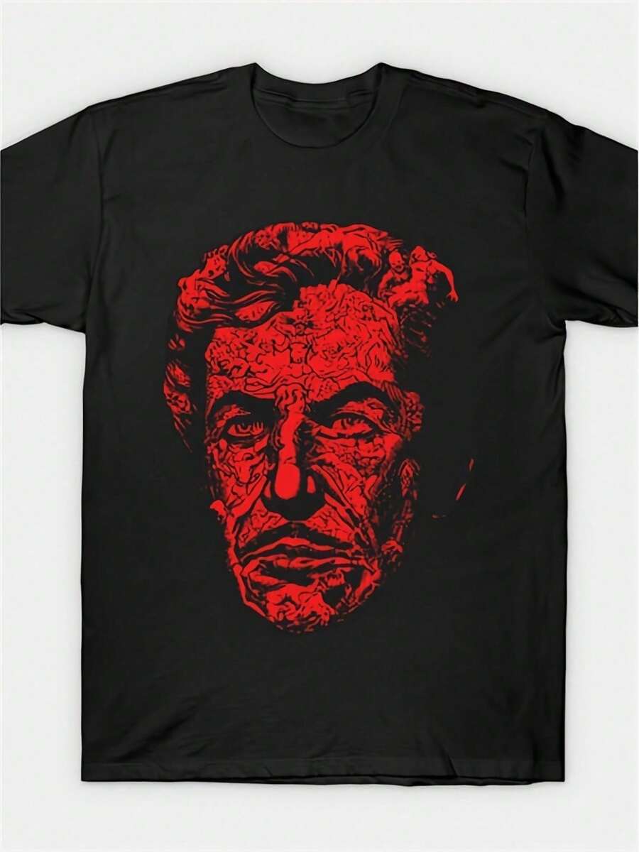 Camiseta Gráfica para Hombre Kabuda - Negra con Estampado de Terror Rojo, Camiseta de Manga Corta de Algodón de 220g, Corte Regular, Camisa Casual para Fiestas de Cumpleaños, Uso Diario y Regalos Kbd - Negro - Ver 1