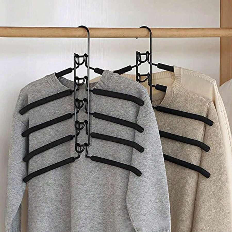 OBOVAY 1pc 5-Tier Clothes Hanger Set, Multi-Functional Metal Drying Rack, Space-Saving And Efficient, Suitable For Wardrobe, Closet And Bedroom Organization, Seamless Sponge Hanger, Ideal T-Shirt Drying Rack, Essential Wardrobe Storage Box