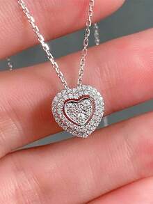 1件闪亮心形立方氧化锆吊坠项链，女士情人节礼物，结婚首饰，情人节，母亲节礼物 - 1# - 查看 16