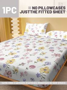 1pc Minimalist Modern Floral Printed Washed Fitted Sheet, Bedroom Printed Bed Cover, Bedding (Pillow Case Not Included) - Multicolor - View 2