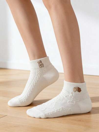 5 pares de calcetines cortos de estilo escolar japonés con diseño, calcetines blancos cortos de lienzo ligero de verano. Calcetines cortos de estilo japonés adorables, con textura suave y agradable para la piel, adecuados para uso diario, apropiados para niñas, calcetines cortos, calcetines tobilleros, calcetines blancos y calcetines de primavera.