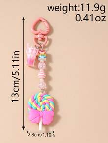New Cute Soft Clay Striped Beaded Ice Cream Keychain, Simulated Lollipop Keyring, Bag Pendant - Multicolor - View 10