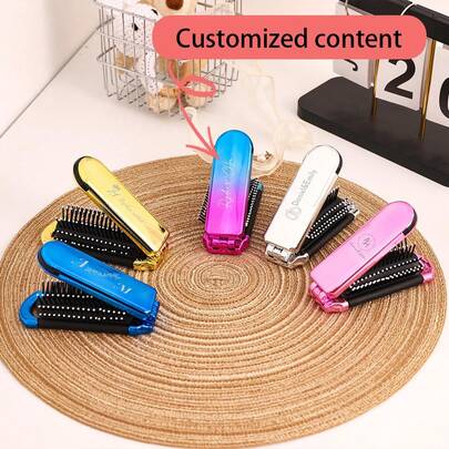 1pc Personalized Initial Folding Makeup Mirror & Comb Set, Portable Travel Pocket Comb, Mother's Day/Women's Day Outdoor Beauty Accessory With Customizable Pattern & Text, Compact & Lightweight Design
