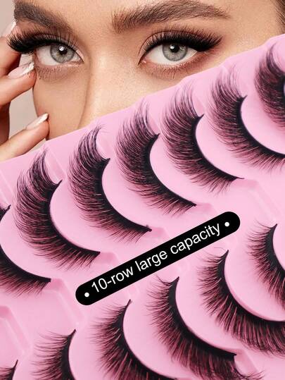 10对蓬松3D仿貂毛假睫毛，柔软轻盈的一体式假睫毛，佩戴舒适自然，是约会、旅行和日常佩戴的必备单品。