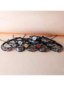 1条奇幻时光宝石黑色编织皮手链，款式随机，新年礼物，情人节礼物，复活节礼物 - 彩色 - 查看 4