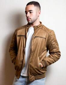 Premium Men's Jacket In Waterproof Leather And Suede – Lined And Thermal - Camel - View 5