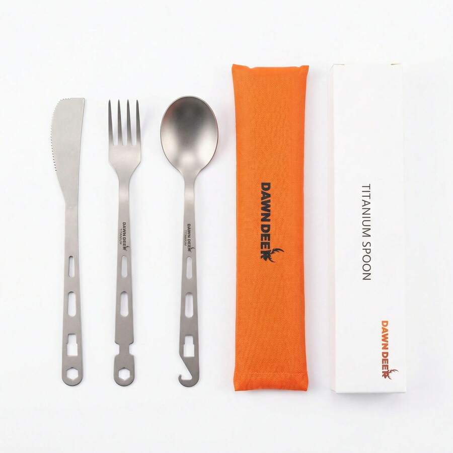 三合一钛合金超轻餐具套装 多功能便携式食物装饰餐具 带啤酒开口设计钛合金勺 - 灰色 - 查看 1