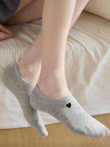 5 pares de calcetines invisibles para mujer con bordado de corazón, transpirables, calcetines invisibles tipo barco de corte bajo para mujer - Multicolor - Ver 3