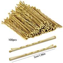 50 Pcs Women's Hair Clip Basic Wave Styling, Classic Black T-Shape Design, Suitable For Daily Use Claw Clips Hair Claws Hair Barrettes, School Stuff Hair Accessories Wave Hair Clip, Hair Slide, Hairpin - Gold - View 4