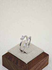 1pc Elegant Cute Butterfly Zirconia Double-Layer Open Ring Suitable For Women - Silver - View 4