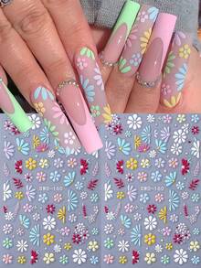 2片/套 春夏彩色5D立体花卉美甲贴纸，优雅白色、粉色、紫色花朵图案美甲贴花，自粘式DIY法式美甲用品 - 彩色 - 查看 1