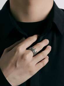 خاتم "تاج" من الفضة الإسترليني عيار 925 بطراز جوتيك تشيبا، خاتم تاج أمريكي قديم داكن، إكسسوار للرجال والنساء - فضي عتيق - مشاهدة 6