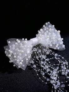 1pc Elegant Bow & Tassel Bridal Headpiece, Wedding Party Hair Accessory ZVF4 - 白色 - 查看 6