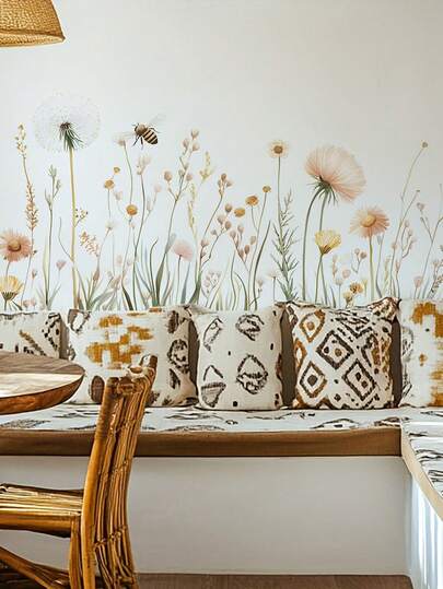 Self-Adhesive Floral Wall Sticker - Matte PVC Asymmetrical Floral Art, Easy To Apply Bedroom And Living Room Decor (Fantasy Theme), Floral Wall Decor, Quirky Design, PVC Material