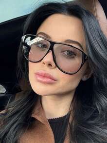 Black Cat Eye Retro Fashion Glasses, Fashionable Personalized, Suitable For Driving, Vacation, Travel, Party, Daily Wear, Any Occasion - Black - View 7