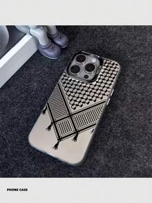 1pc Traditional Keffiyeh Fishnet Pattern Black Phone Case With Independent Button, Anti-Fall Anti-Slip, Compatible With IPhone 17/Air 16/15/14 Plus/13/12/11/Pro/Pro Max/X/XR/XS/XS Max/7/8 - Multicolor - View 3