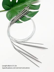 3pcs 80cm Stainless Steel Circular Knitting Needles, Polished Smooth Needle Body With Round Needle Tips, Durable And Flexible Connecting Cord, Beginner-Friendly DIY Knitting Tool, Suitable For Knitting Sweaters, Blankets, Cardigans And Other Knitted Projects - All Stainless Steel Circular Knitting Needles - View 5
