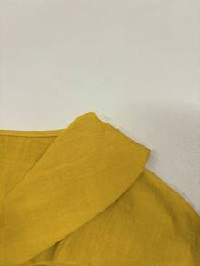 Plus Size Peter Pan Collar Casual Lightweight Solid Color Short Sleeve Top, Spring/Summer - Mustard Yellow - View 3