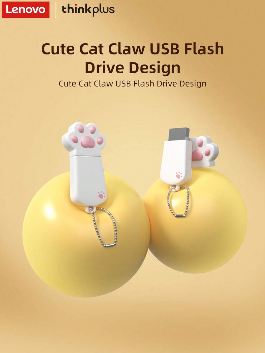 Lenovo 2.0 USB Flash Drive, Cute Cat Paw Design, Multiple Capacities Available, 8GB/16GB/32GB/64GB, Portable, Plug And Play, Compatible With Most Devices, Suitable For Cat Paw Lovers - View 1