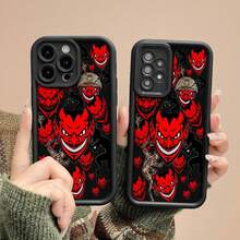 Cabezas de diablo rojo sobre fondo negro. Esta elegante funda es compatible con Samsung, Apple, VIVO, OPPO, , Transsion, ,  y Honor. Fabricada en silicona TPU, ofrece protección contra golpes y caídas, además de una sensación superior. Es un regalo ideal para familiares, amigos y seres queridos, y una opción perfecta para San Valentín y Año Nuevo. - Negro - Ver 4