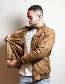 Premium Men's Jacket In Waterproof Leather And Suede – Lined And Thermal - Camel - View 3