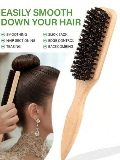 2/1pc Unisex Boar Bristle Smooth Comb, Beard Brush, Suitable For Professional Styling, Women's Ponytail, Men's Beard, Smoothing Dry Hair, Hairline Control, Wide-Tooth Comb And Pointed-Tail Comb Set, Hair Styling, Shaping, Polishing, Softening Hair, Suitable For Men And Women, Popular Christmas Gift, Holiday Gift, Birthday Gift, Professional Hair Care Set, Suitable For Men And Women